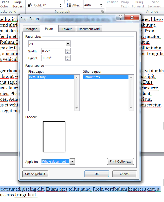 assignment page size in ms word