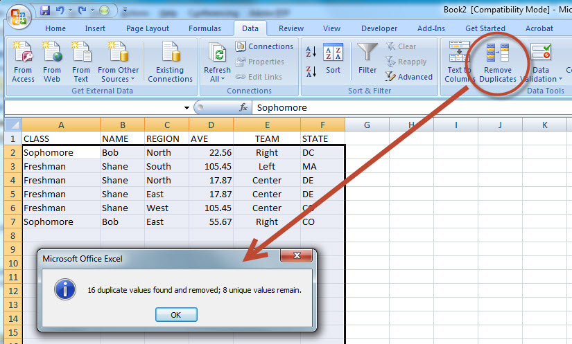 delete duplicate rows in excel 2007