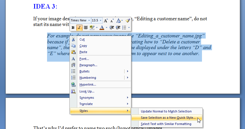 using styles in word 2007