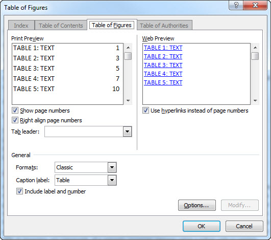 formatting list of table in word document